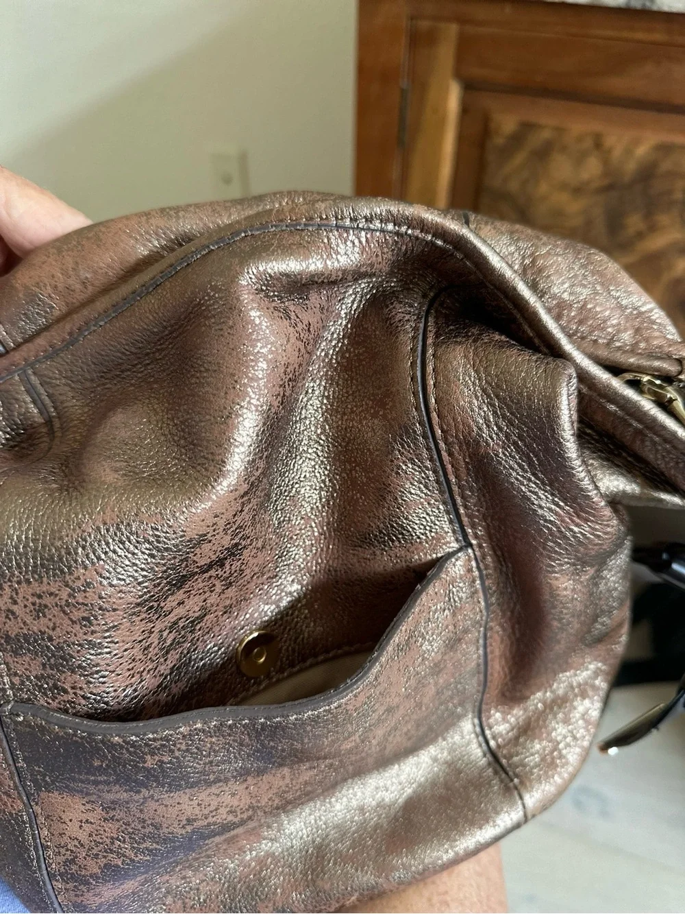 Cole Haan Genuine Leather Metallic Brown Shoulder Bag
